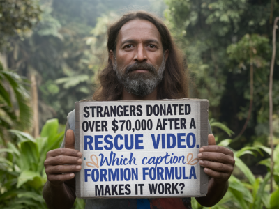 Which caption formula makes strangers donate after a rescue video